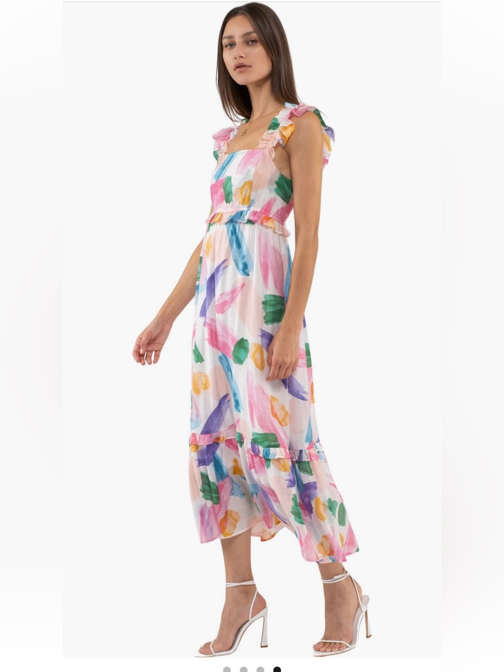 Blu Pepper Brush Stroke Ruffle Midi Sundress